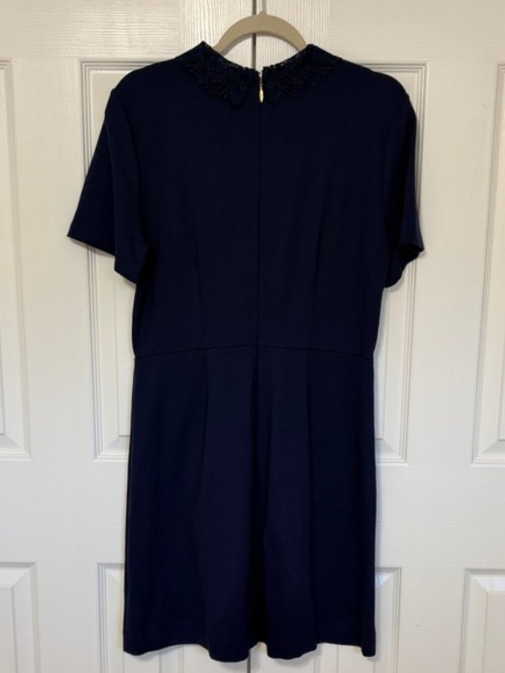 Draper James Navy Blue Lace Peter Pan Collar Ponte Knit Persley Dress Size Large - Picture 4 of 6